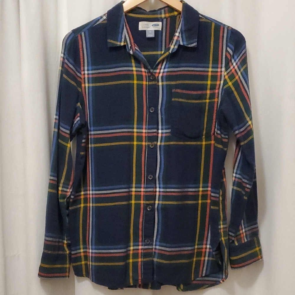 $5 - OLD NAVY women's blue plaid shirt - Picture 1 of 7